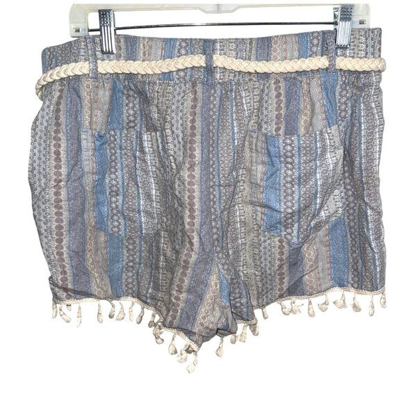 Rewash Womens XL Striped Boho Shorts With Braided Rope Belt & Tassel Trim - Picture 6 of 7